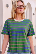 Load image into Gallery viewer, Stevie Slouchy Tee - basil/blue stripe