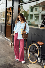 Load image into Gallery viewer, Gigi Wide Leg Terry Track pant - Washed Burgundy