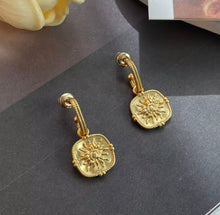 Load image into Gallery viewer, 18K Gold Plated Sun Medallion Earrings