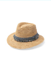 Load image into Gallery viewer, Christine Raffia Fedora -Natural/Cobalt