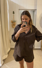 Load image into Gallery viewer, Chocolate & White Stripe Short Set