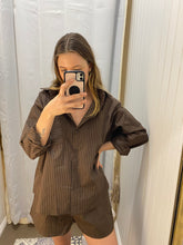 Load image into Gallery viewer, Chocolate & White Stripe Short Set