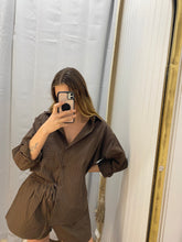 Load image into Gallery viewer, Chocolate & White Stripe Short Set