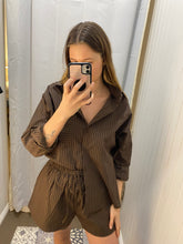 Load image into Gallery viewer, Chocolate & White Stripe Short Set