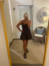 Load image into Gallery viewer, Cleo Ruched Mini Dress – Chocolate