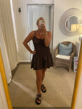 Load image into Gallery viewer, Cleo Ruched Mini Dress – Chocolate