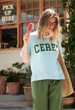 Load image into Gallery viewer, Stevie Slouchy Tee - fresh blue/basil varsity
