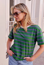 Load image into Gallery viewer, Stevie Slouchy Tee - basil/blue stripe
