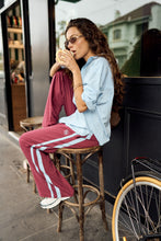 Load image into Gallery viewer, Gigi Wide Leg Terry Track pant - Washed Burgundy

