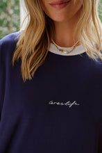 Load image into Gallery viewer, Luna Oversized Tee -prussian blue/ceres script embroidery
