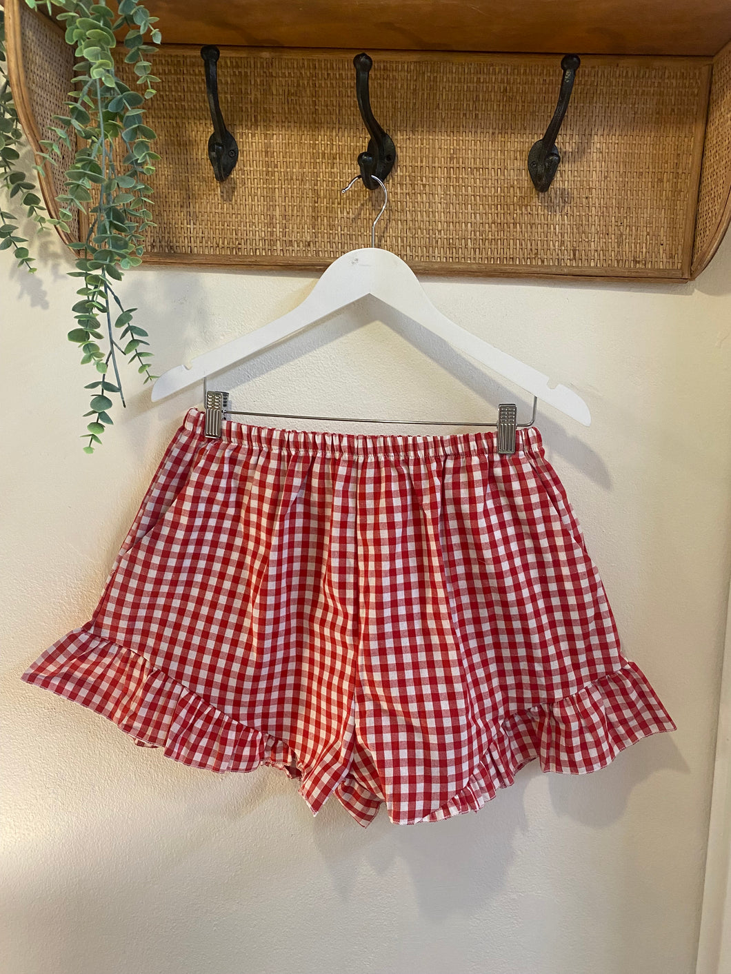 Red gingham frill shorts