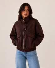 Load image into Gallery viewer, Suede Bomber Jacket – Chocolate
