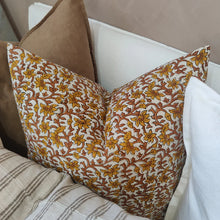 Load image into Gallery viewer, Jaipur Artisan Block Printed French Linen Cushion 55cm - Mughal Flower
