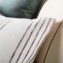Load image into Gallery viewer, Rock Pool Linen Cushion - White w&#39; Natural Stripe
