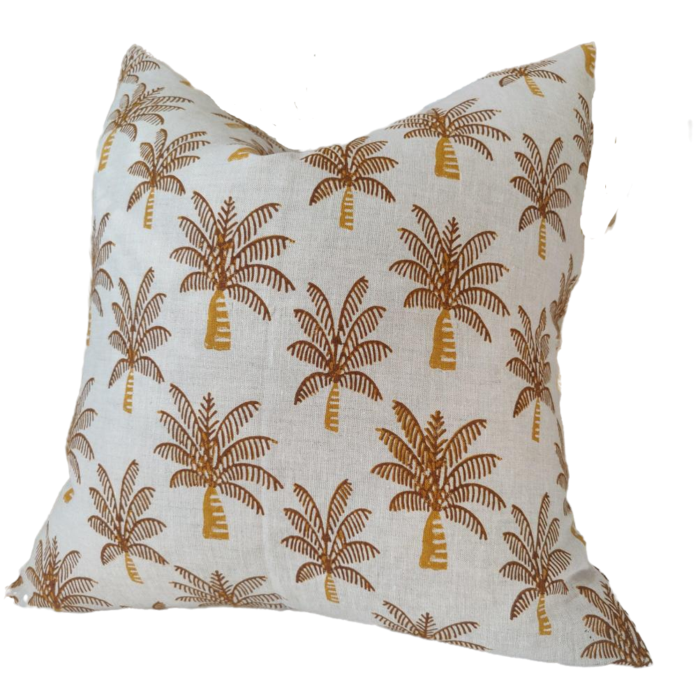Jaipur Block Printed Linen Cushion 55cm - Palm Tree