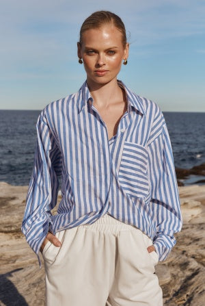 Harper Oversized Stripe Shirt – Blue