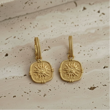 Load image into Gallery viewer, 18K Gold Plated Sun Medallion Earrings
