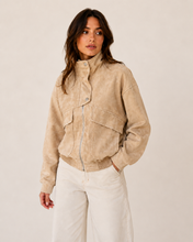 Load image into Gallery viewer, Suede Bomber Jacket – Beige
