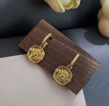 Load image into Gallery viewer, 18K Gold Plated Sun Medallion Earrings
