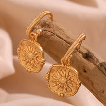 Load image into Gallery viewer, 18K Gold Plated Sun Medallion Earrings
