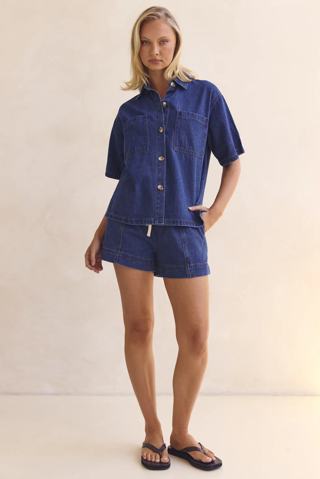 Denim Shirt & Short Set - Indigo