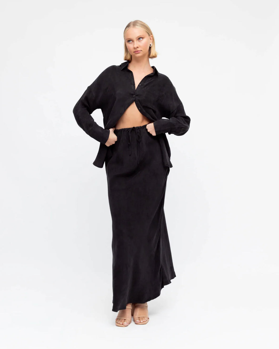 CUPRO MAXI SKIRT WITH DRAWSTRING