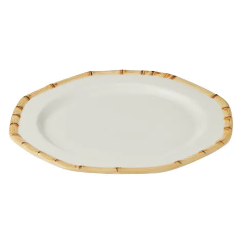 BAMBOO CERAMIC PLATTER 35CM WHT/NATURAL