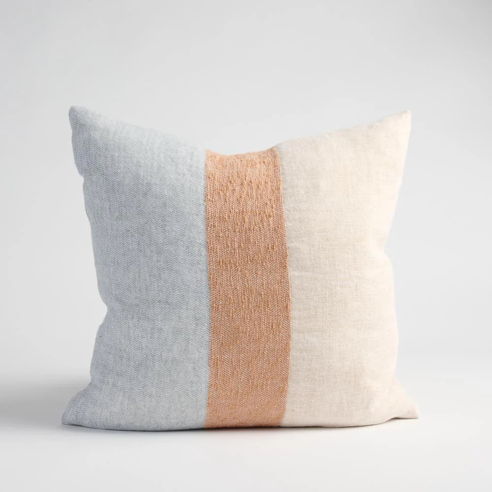 Tallows Linen Cushion - Natural/Ochre/Blue