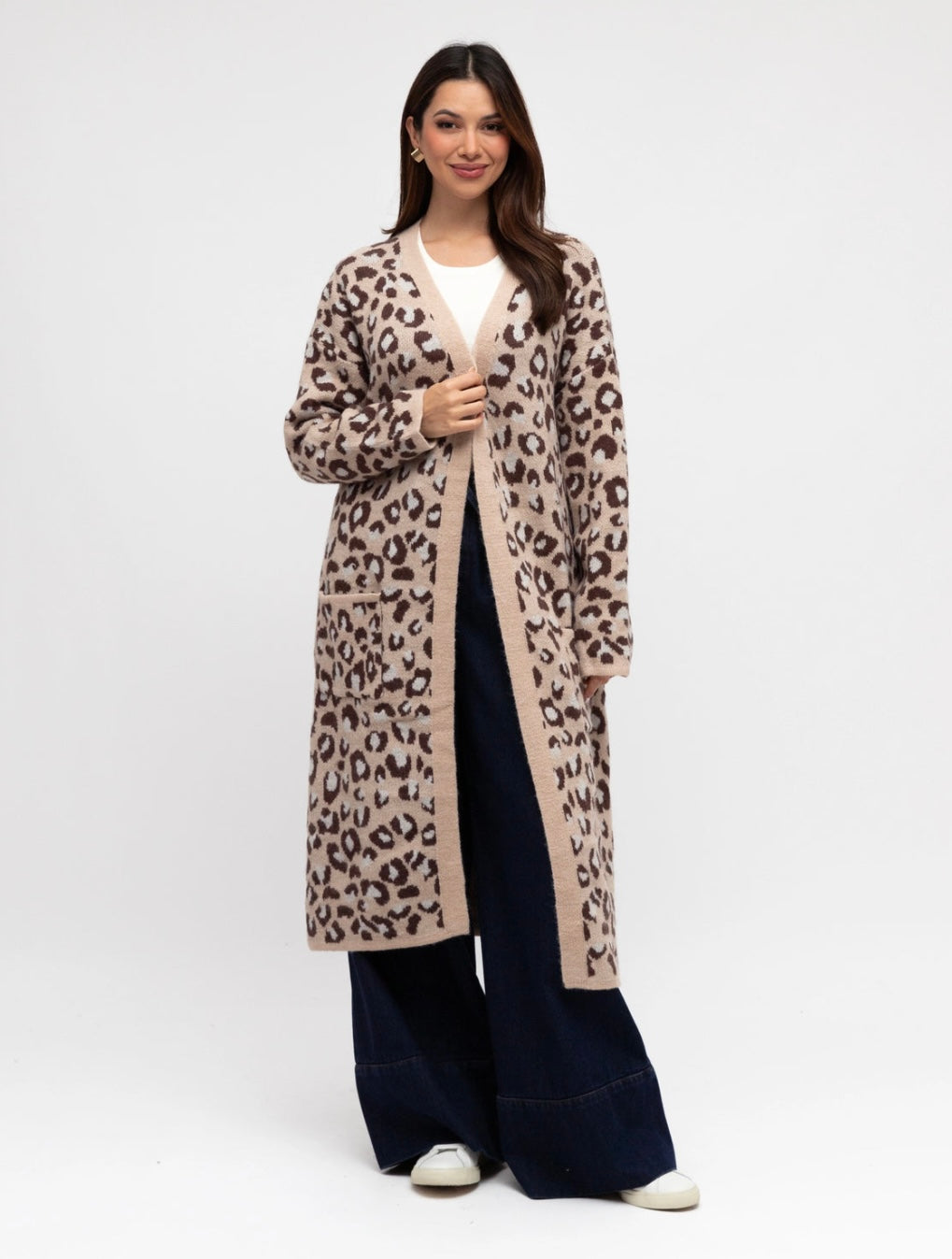 LEOPARD OVERSIZED LONGLINE KNIT CARDIGAN