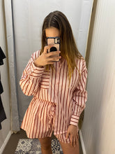 Load image into Gallery viewer, Pink &amp; Burgundy Stripe Shirt Set
