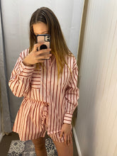 Load image into Gallery viewer, Pink &amp; Burgundy Stripe Shirt Set

