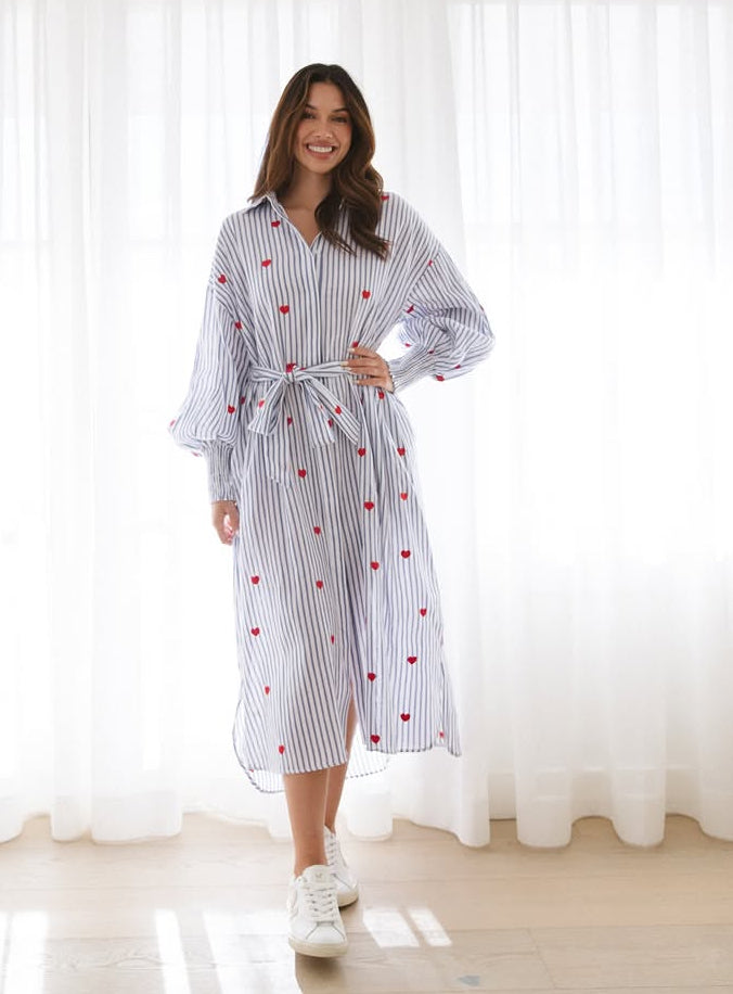 Blue Striped Lover Shirt Dress