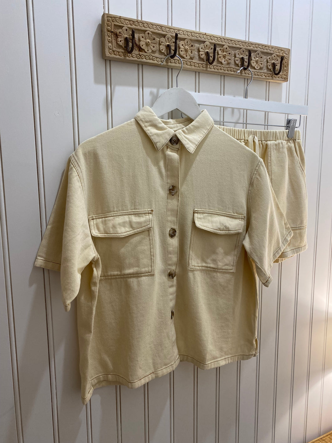 Cream Denim Short Set