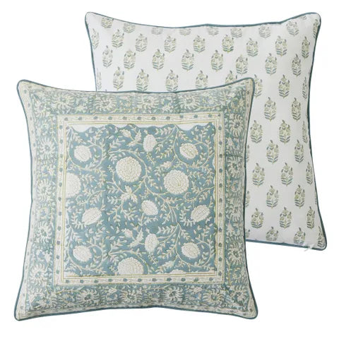 Anjali Cotton Block Print Cushion – Blue (50 x 50 cm)
