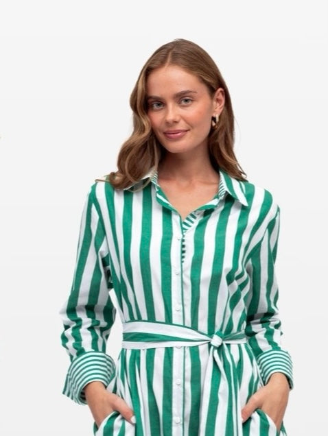 Green Stripe Cotton Dress