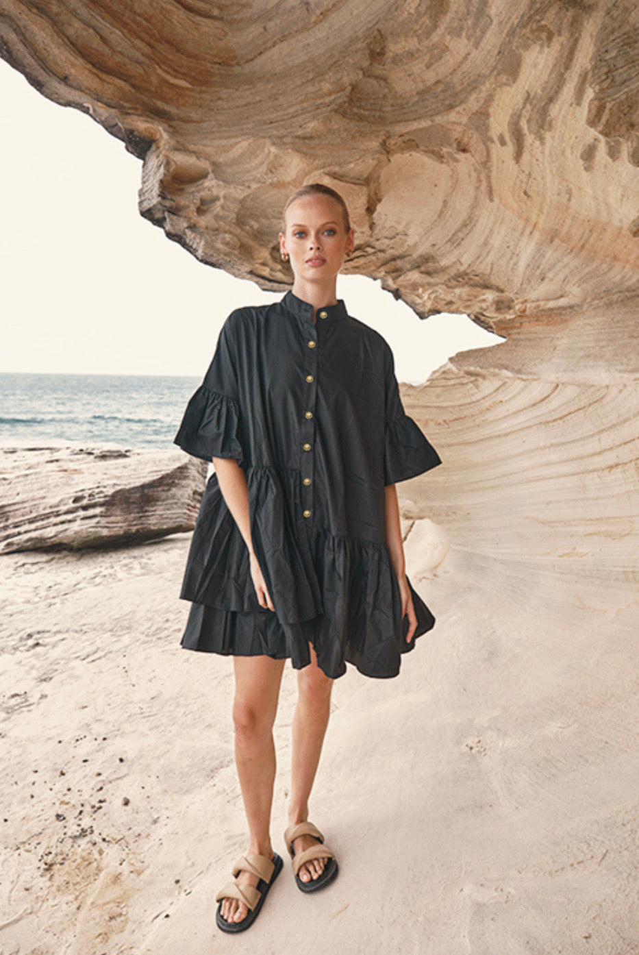 Tiered Mini Dress – Black