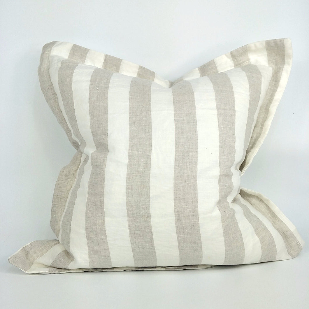Cara Yarn Dyed Pure French Linen Striped Cushion 50cm Square - Plush Feather Filled