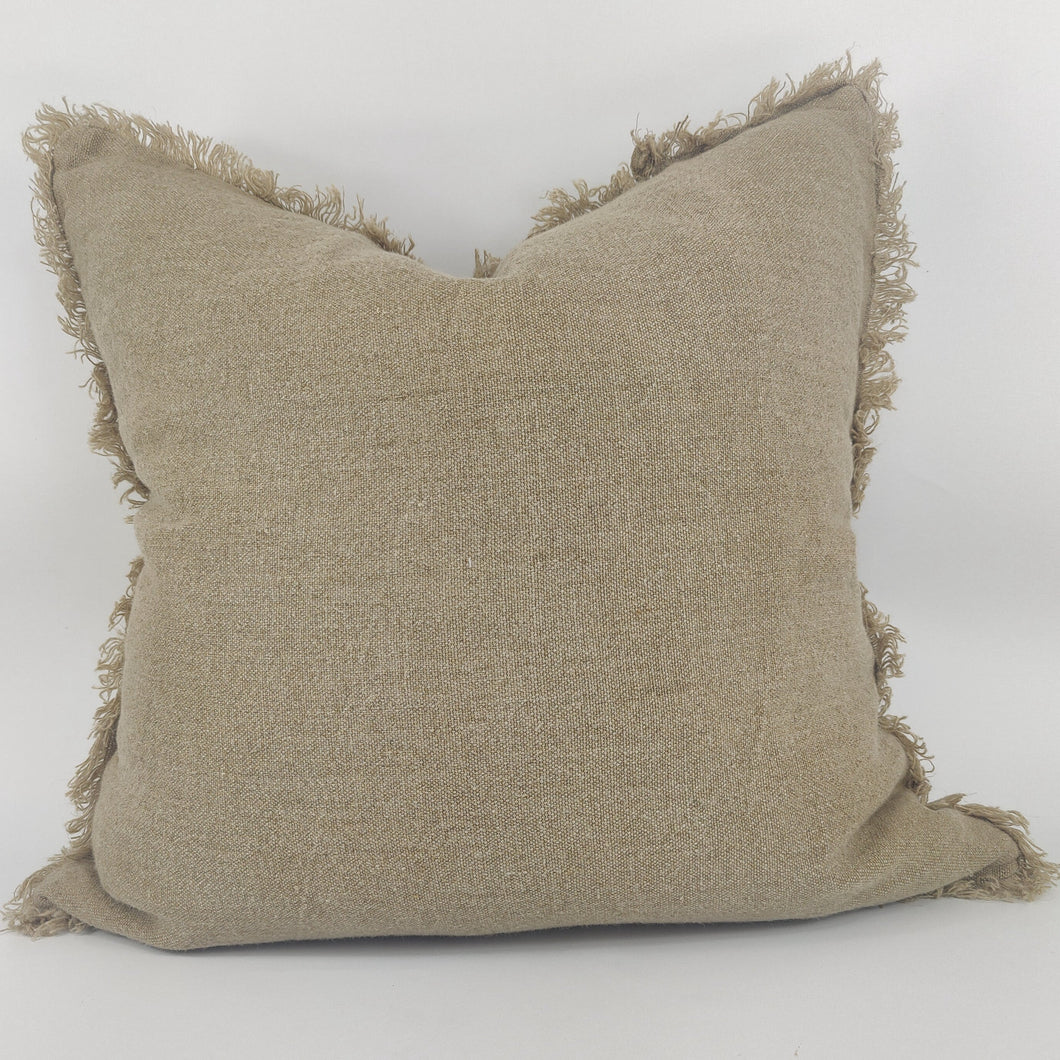 Freya Heavy French Linen Cushion Feather Filled 60cm Square- Flax