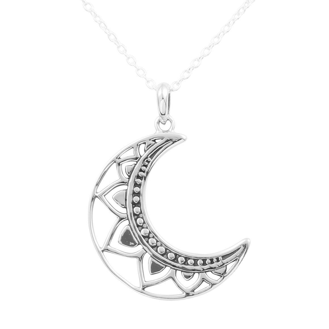 Sterling Silver Mandala Moon Necklace